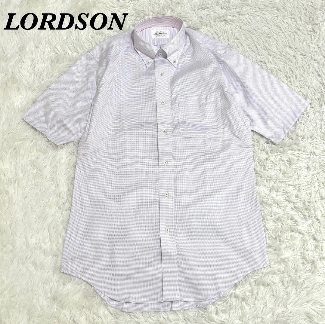 ♥ LORDSON 半袖ボタンダウンシャツ M パープル ホワイト