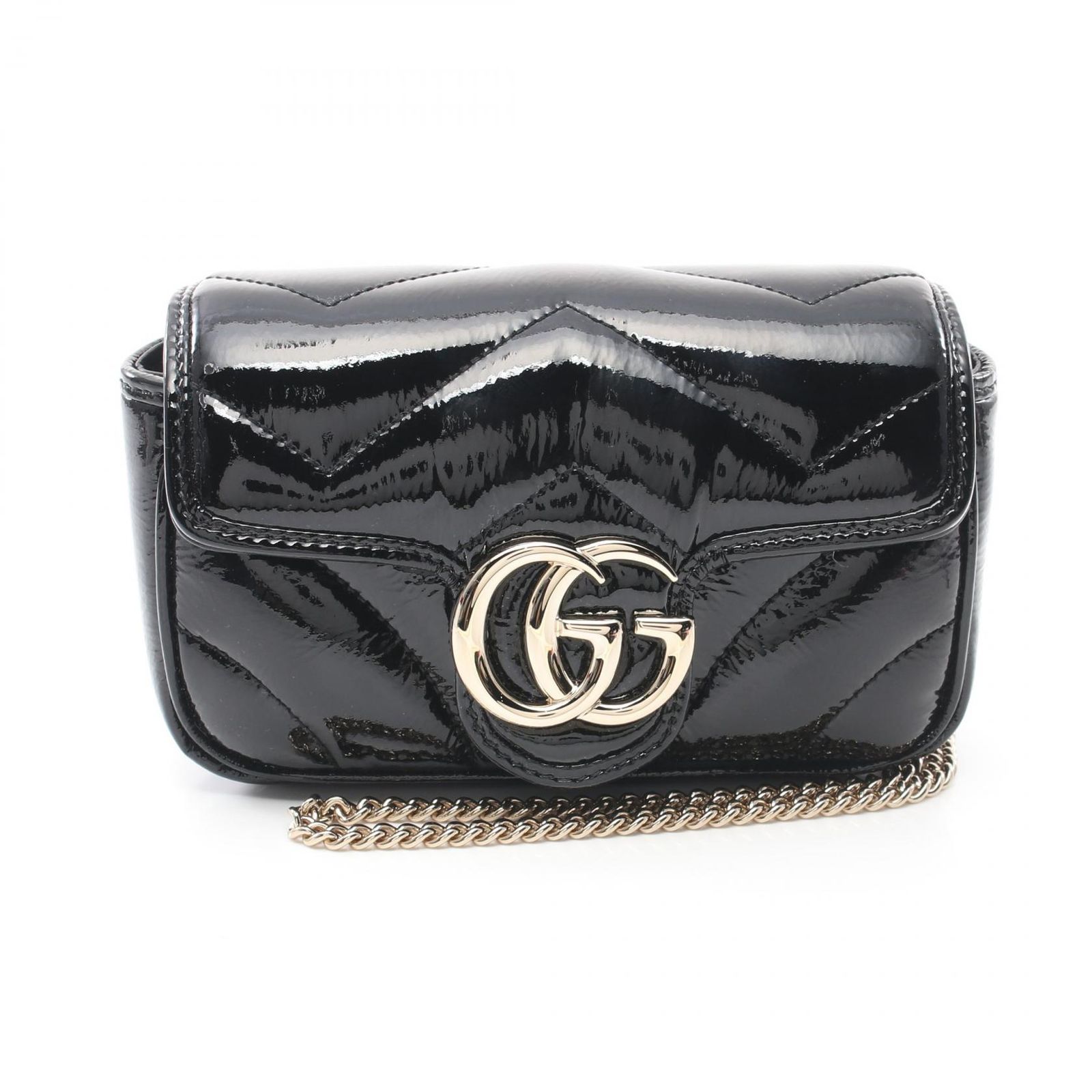 グッチ GUCCI ショルダーバッグ GGマーモント スーパーミニバッグ 476433AADP61000 ブラック レザー GGマーモント チェーンショルダー レディース
