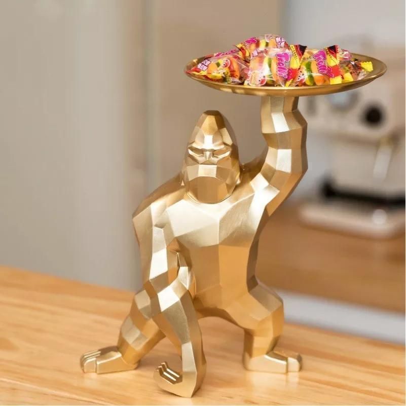 新品未使用【１部即納】存在感大お皿を持ったゴリラ オブジェ 置物　サイドテーブルにも