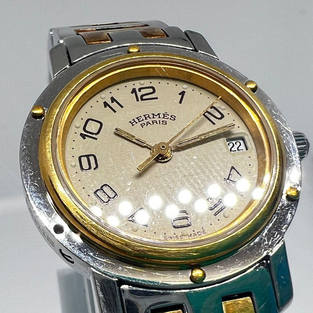 エルメス HERMES クリッパー CL4.220 デイト クオーツ コンビ