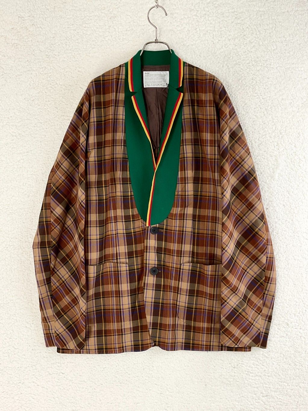 kolor BEACON 5 ブラウン チェックオープンネックジャケット men s