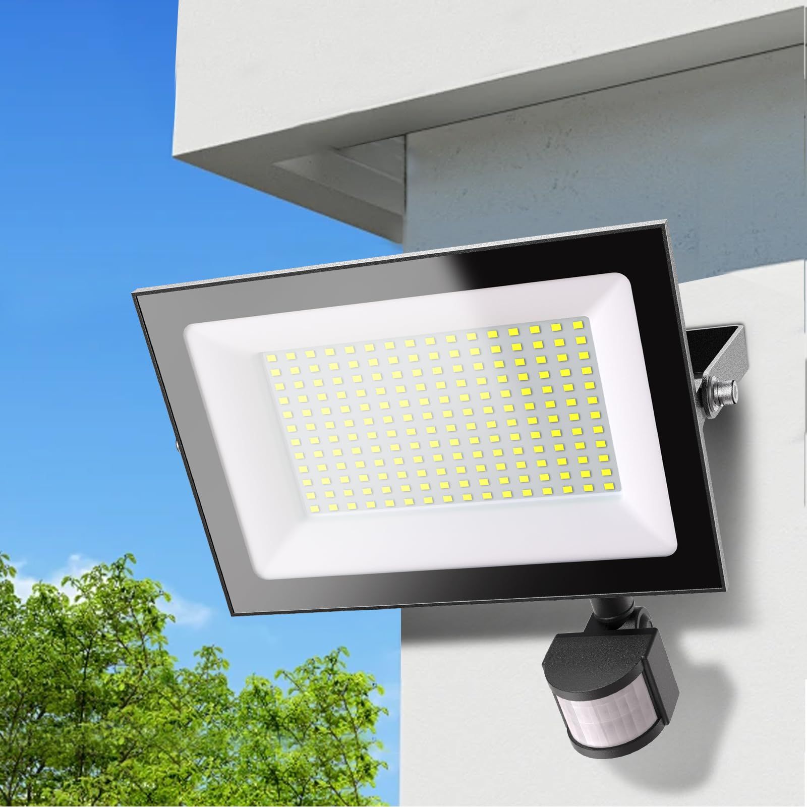 新品 Linke 100W LEDセンサーライト 10000ルーメン AC100V 1.5Mコード 明暗人感センサー 屋内/屋外用 120°照射角度  防雨 割引 高輝度 省エネ アルミ合金製 高耐久 コンセント式 2P/3Pプラグ対応 昼夜モード 点灯時間調整可能