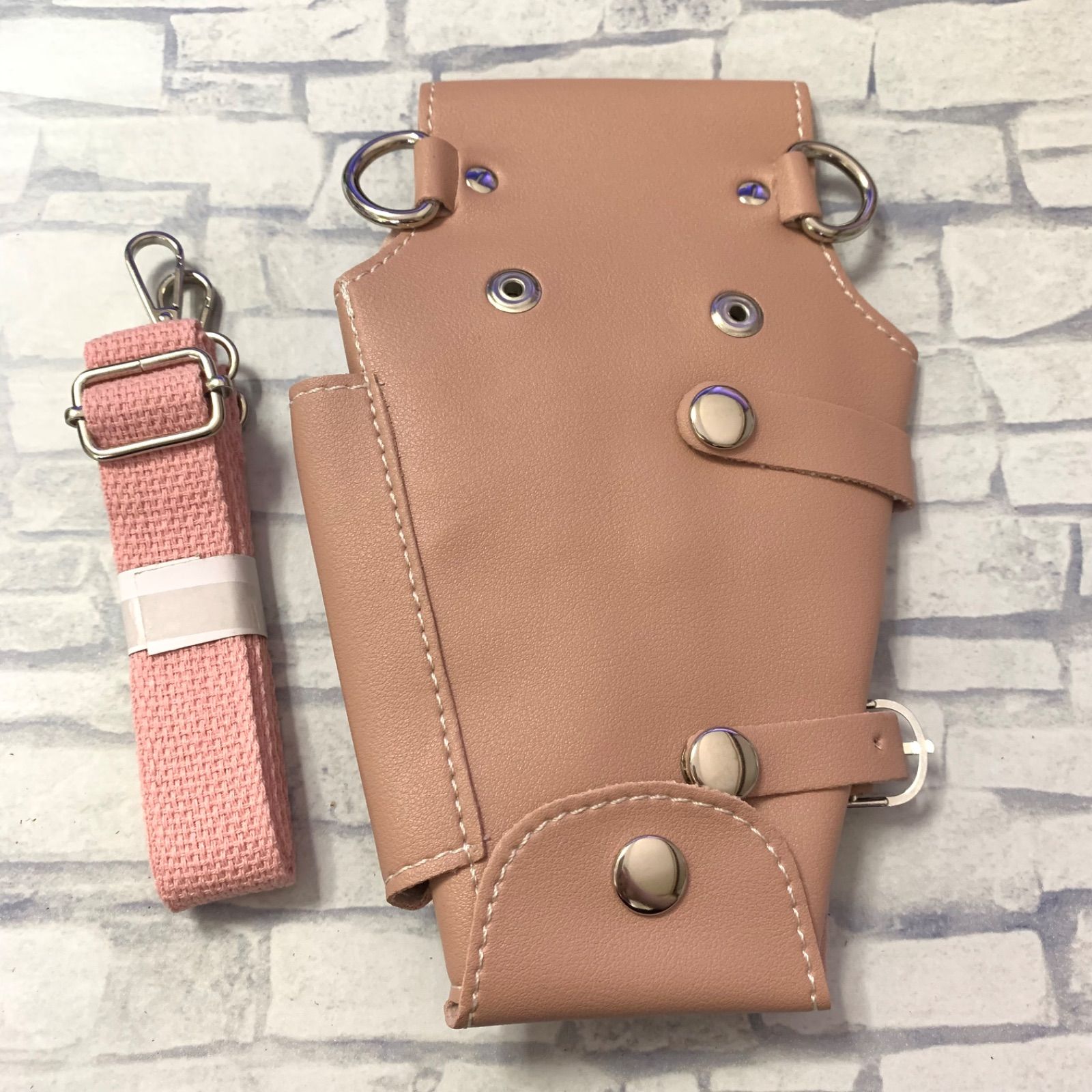 訳有】A59 シザーケース レギュラータイプ PUレザー ピンク ハサミ5丁