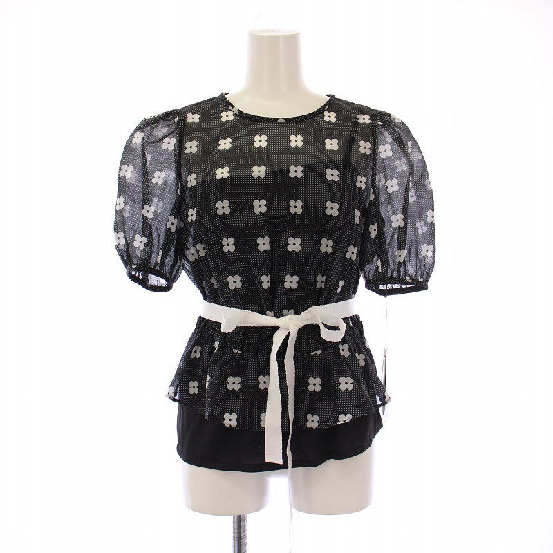 マドモアゼルノンノン 半袖シャツ リネン 100% オープンカラー 総柄 40