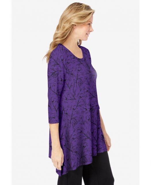  ウーマン ウィズイン レディース シャツ トップス Plus Size Swing Hem Tunic Purple orchid batik floral 長袖 シャツ ブラウス