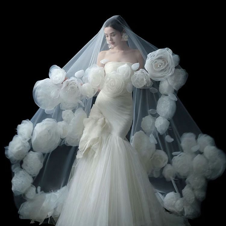 ウェディングベール ベール ホワイト 薔薇 ローズ 白 結婚式 花嫁 二次会 パーティー ウェディング フェミニン プリンセス 森ガール チュール 前撮り ガーリー レース 透け感 豪華