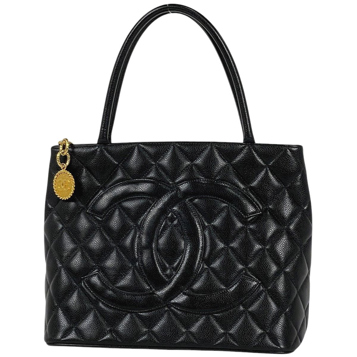 CHANEL ブラック トートバッグ CHANEL シャネル ココマーク ブラック チェーントートバッグ