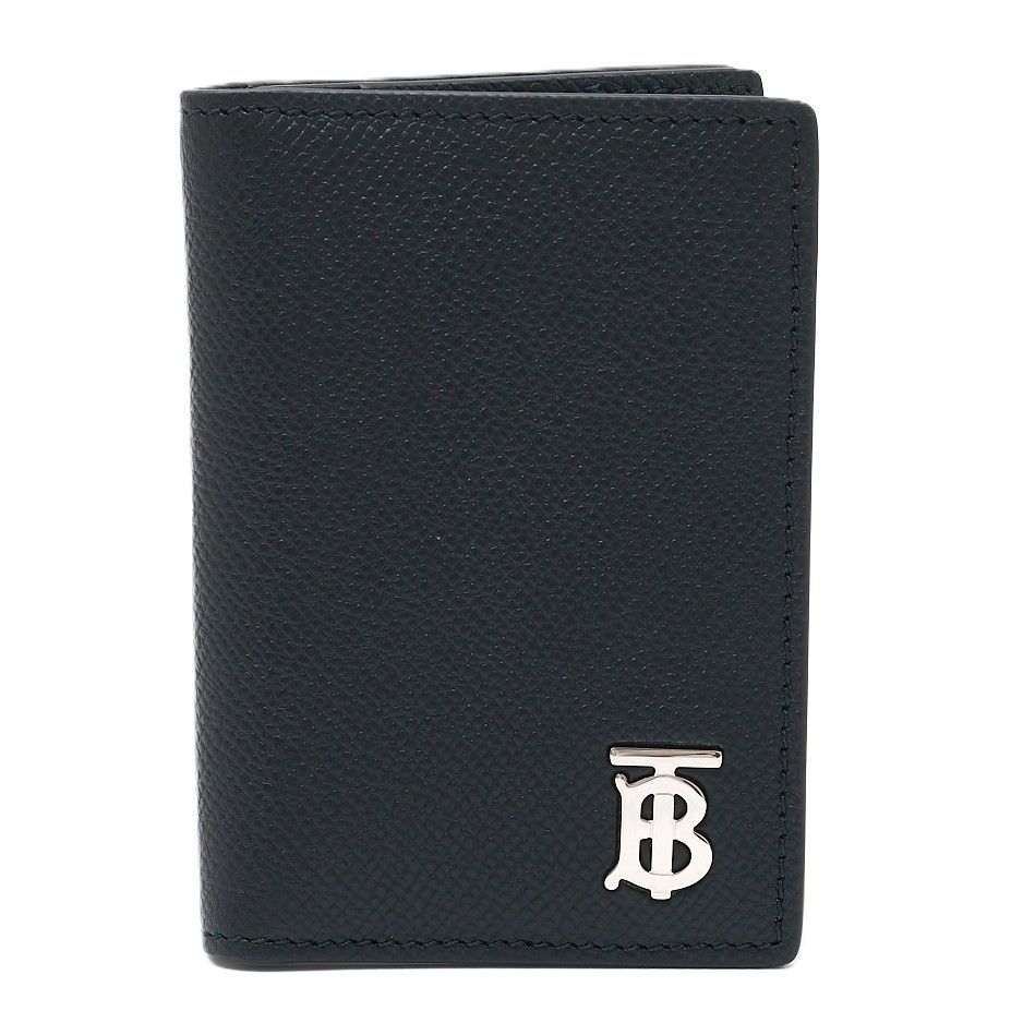 BURBERRY バーバリー TBロゴ カードケース コンパクト 名刺入れ ウォレット レザー ブラック×シルバー金具 シンプル メンズ