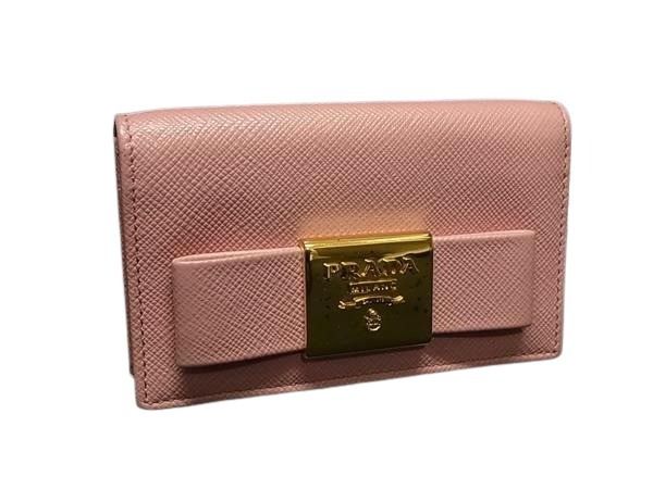 PRADA プラダ カードケース 名刺入れ 1MC122 PETALO ピンク系 サフィアーノレザー レディース リボン ゴールド金具