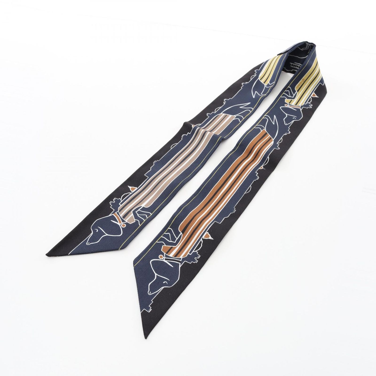 HERMES　Les Chiens Parisiens　ツイリー　エルメス Hermès Les Chiens Parisiens Silk Twilly Pair