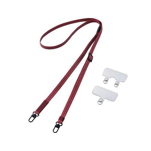 【新品・5営業日で発送】ELECOM エレコム スマホショルダーストラップ／ホールシート付属／レザー／レッド(P-STSDH2RFPLRD)