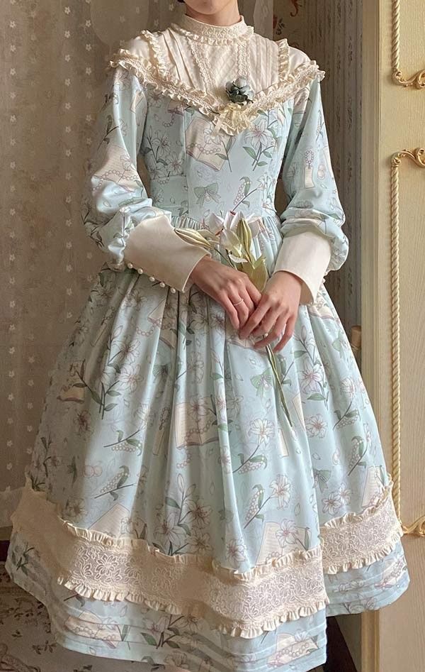 ロリータ ワンピース レトロ風 花柄 長袖 レディース クラロリ