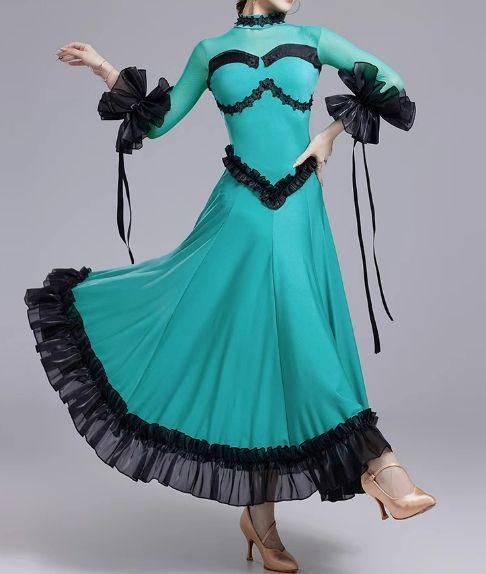 オーダーメイド社交ダンス衣装羽根 ストーン スタンダードドレス