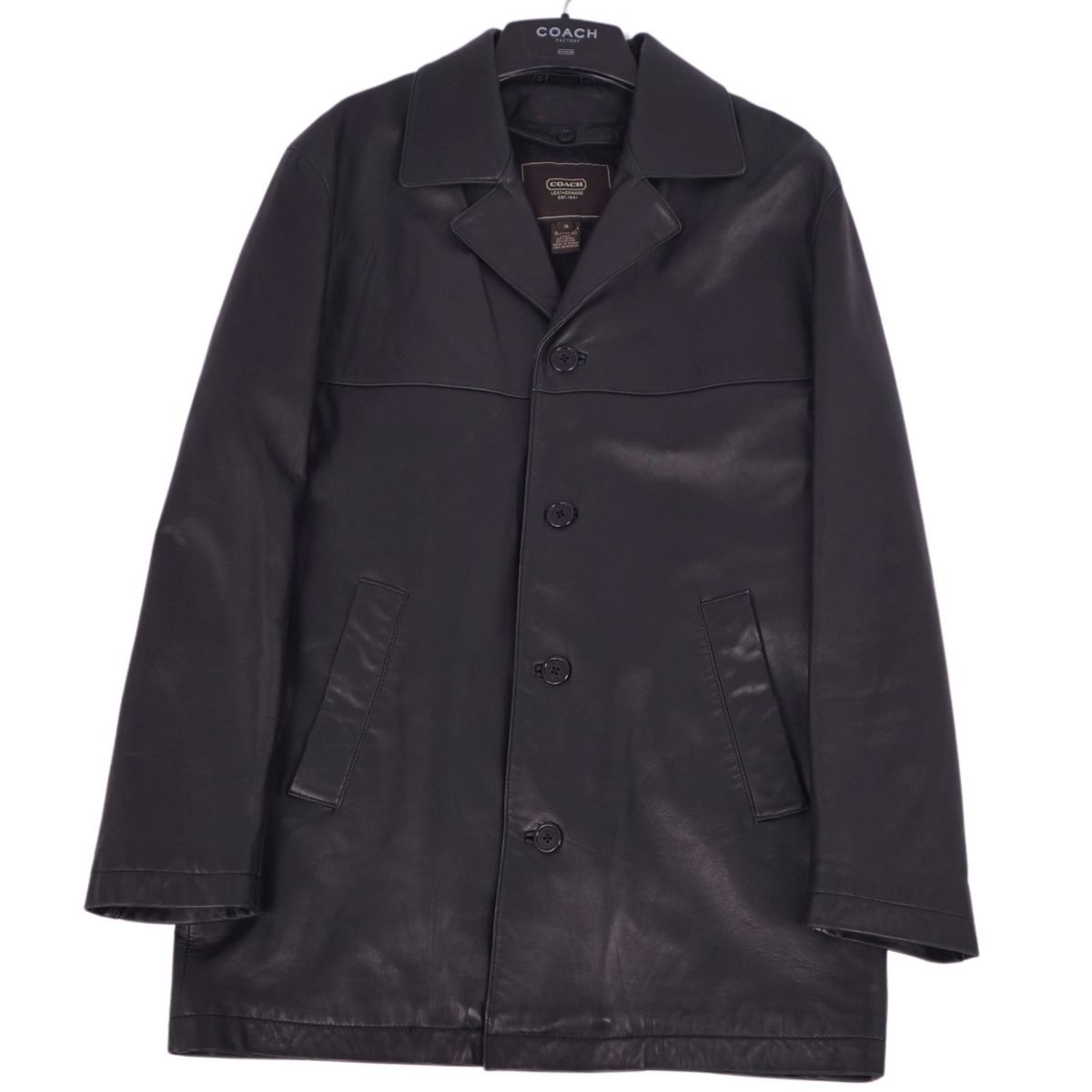 美品 コーチ COACH コート レザーコート カーコート ライナー付き ラムレザー アウター メンズ S ブラック 美品 コーチ COACH コート レザーコート カーコート ライナー付き