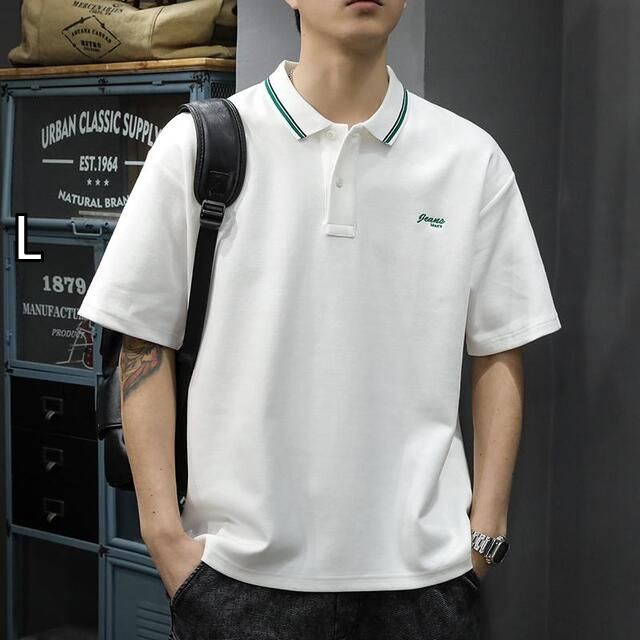 [L]メンズ ファッション 服 オシャレ シンプル 大人 かっこいい 大きいサイズ ストリート 紳士服 夏 半袖 ポロ シャツ アメリカン ヘビー T ゆったり 快適