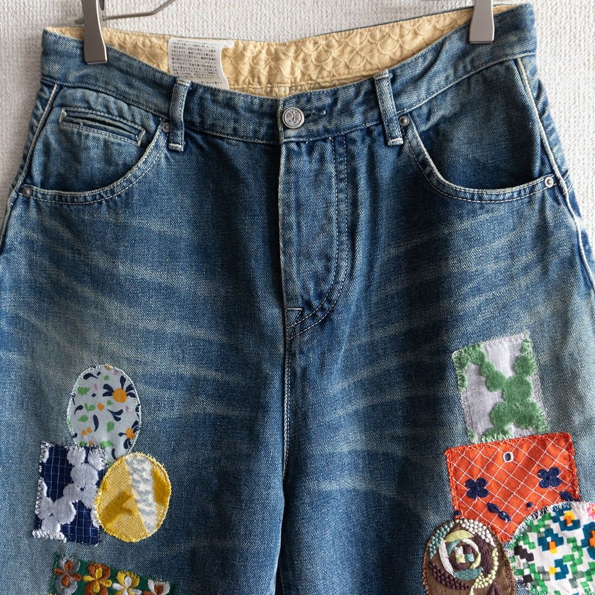 名作 ミナペルホネン always パッチワーク ボーイフレンド デニム 38 極美品】mina perhonen 【always パッチワーク ロールアップ