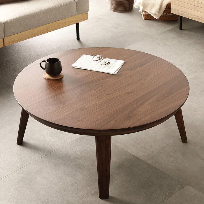 円形天然木突板こたつテーブル 105cm ウォルナット 美しいデザイン 表情豊か天然木 円形 こたつテーブル 105cm