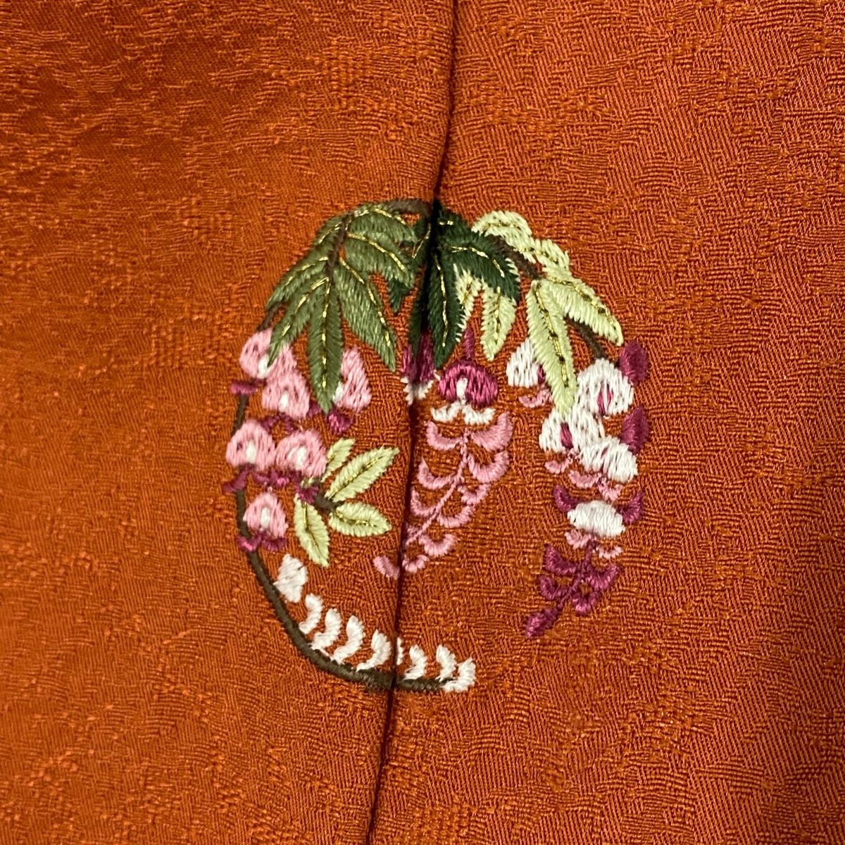 優しい 振袖 身丈163.5cm 裄丈66cm M 袷 地紋 朱色 正絹 秀品 三つ紋 【たくさん入荷】