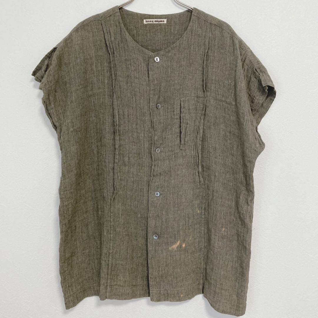 80s ISSEY MIYAKE 麻シャツ カーキ M