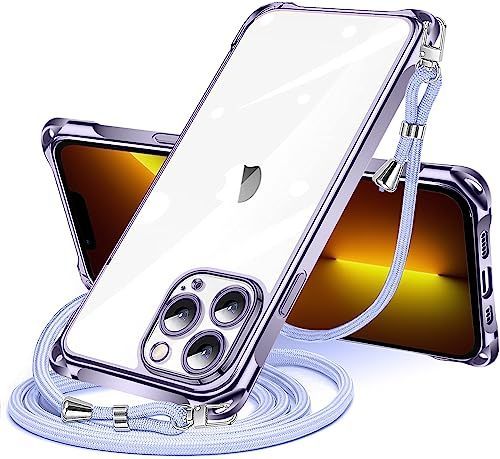 iPhone 12 Pro_パープル iPhone 12 Pro 用 ケース クリア ショルダー iphone12pro スマホケース アイフォン12Pro カバー 肩掛け 斜めかけ 縄掛けケース 透明 TPU 薄型 軽量 耐衝撃 紐付き 斜めがけ 織りスト