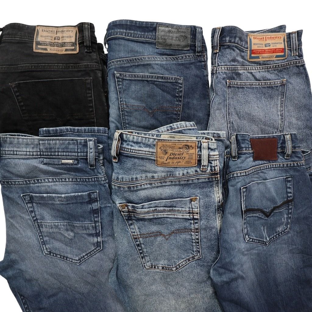 2025年購入 古着卸 ディーゼル デニムパンツ 6枚セット メンズ 32 |33 |34 ブラック フェード ヒゲ ワイド コインポケット 古着 NC1344 引取限定