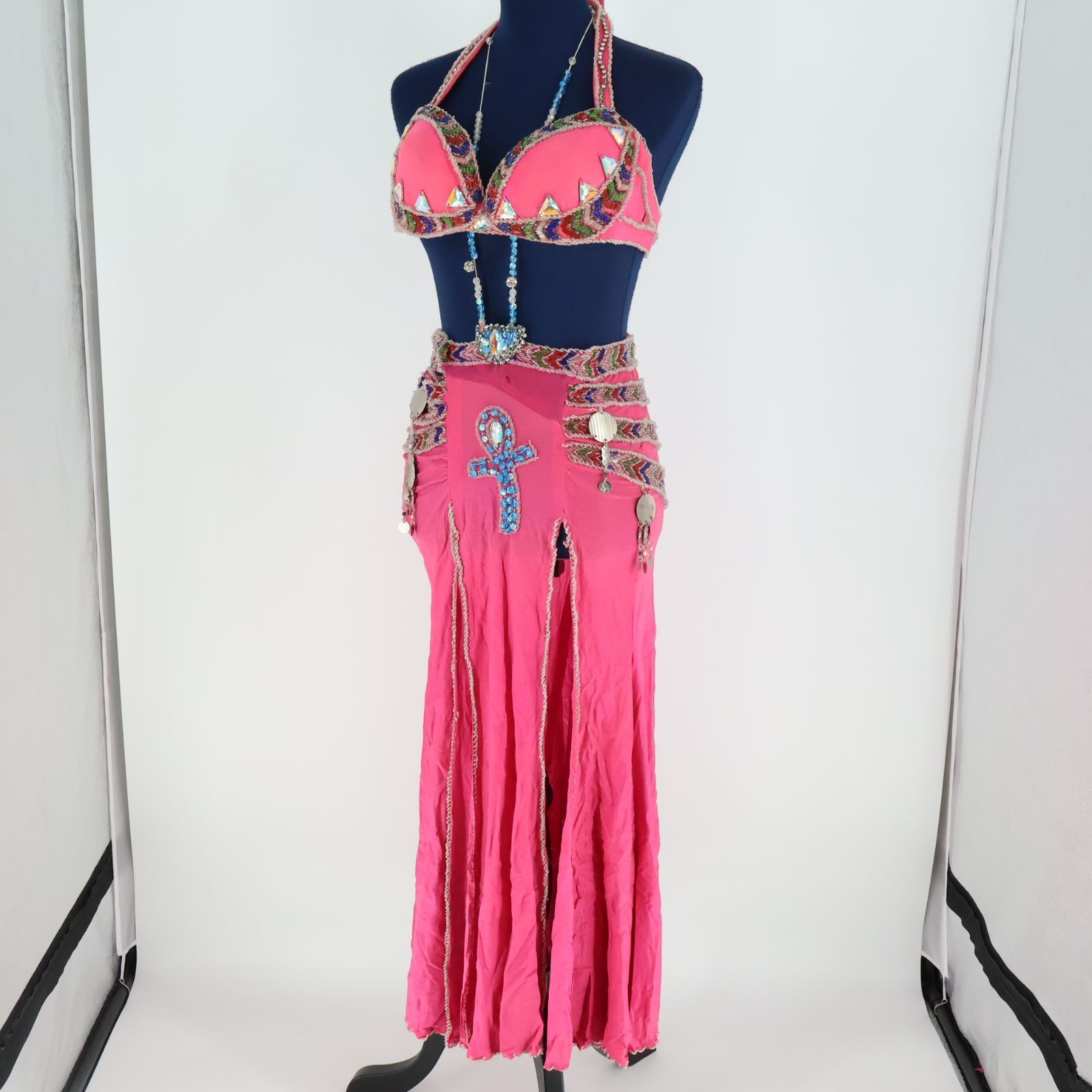 ベリーダンス用 オリエンタル衣装】黄緑色 ラインストーン 豪華