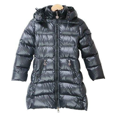 モンクレール MONCLER ダウン コート キッズ 120 女の子 6A ナイロン ジップアップ フーディー ワンポイント 黒 ブラック IBO51 X