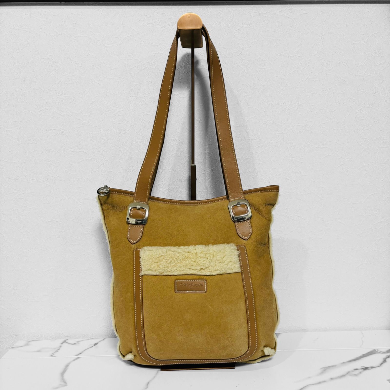 希少 LONGCHAMP ロンシャン ショルダーバッグ トートバッグ ムートン 