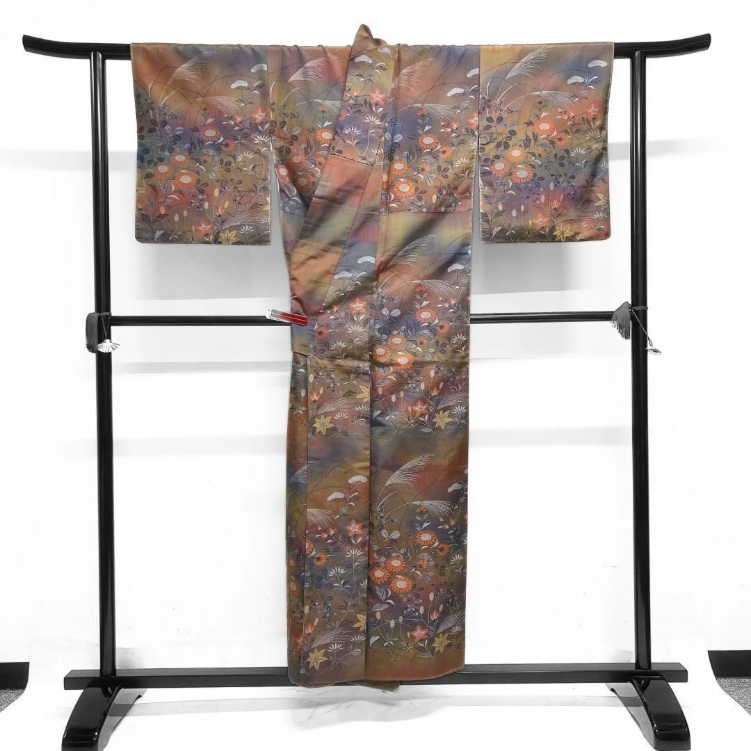 お召 花模様 稲穂 萩 桔梗 楓 グラデーション 着物 113a d - メルカリ