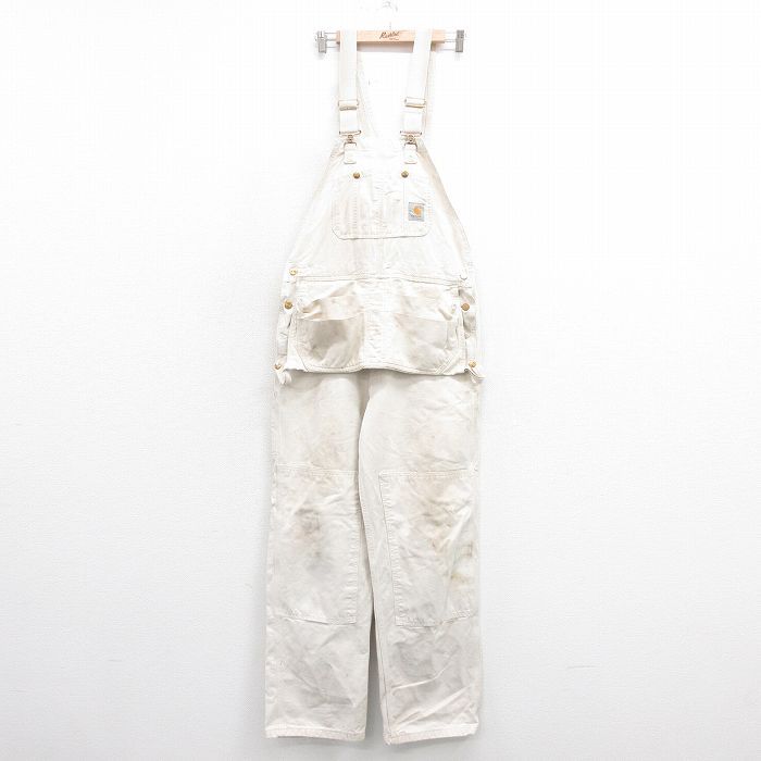 W36|古着 カーハート オーバーオール メンズ ダブルニー エプロンポケット付き コットン 白 ホワイト spe 25sep20 ボトムス