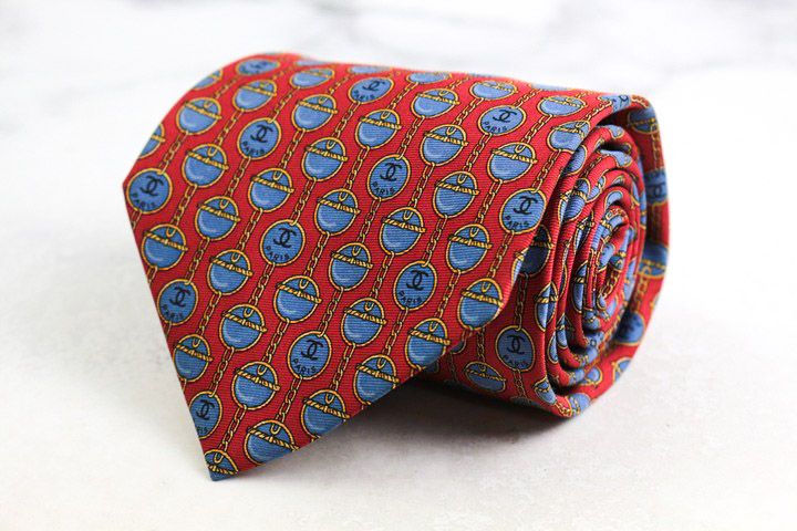 未使用級 シャネル ネクタイ ネイビー レッド ドット ストライプ ココ