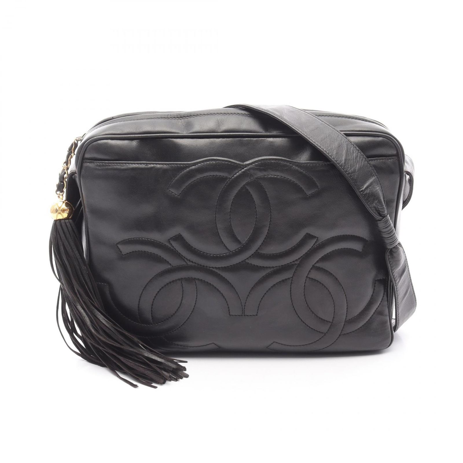 CHANEL ブラックレザー ショルダーバッグ 美品本日発送します】CHANEL ブラック レザー ショルダーバッグ