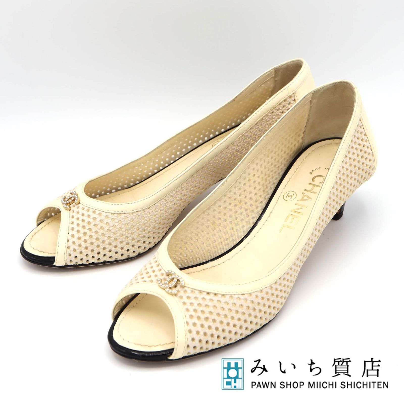 CHANEL シャネル パンプス パール ココマーク メッシュ 38