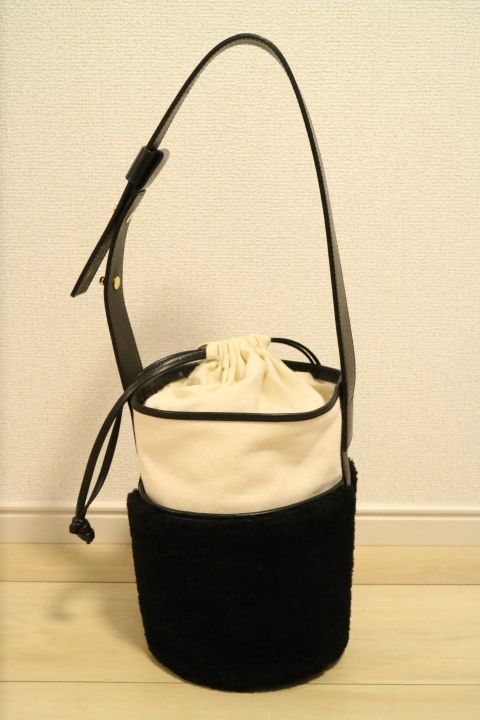 Ayako Mouton bag アヤコ 巾着 キャンバス レザー ブラック ムートン