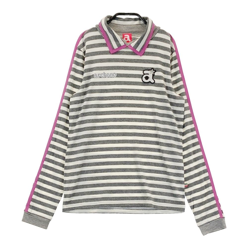 サイズ：36 ARCHIVIO アルチビオ 襟付き長袖Tシャツ ボーダー グレー系