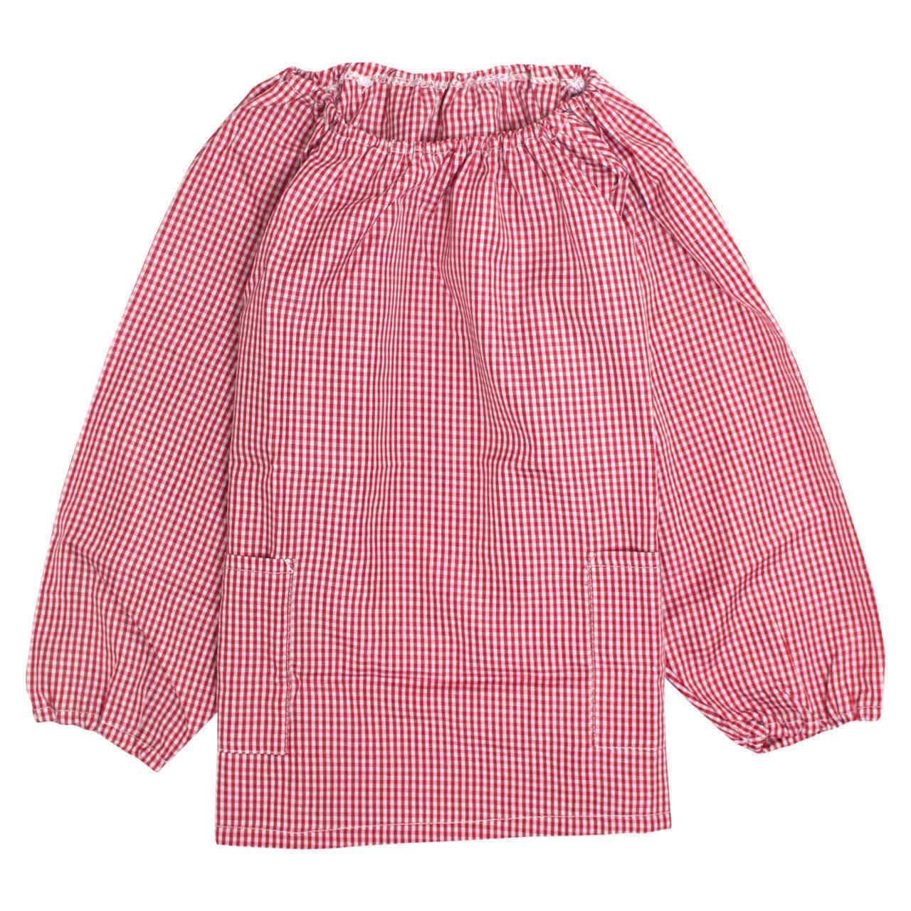 新品 [タイムリー] 給食 エプロン スモック 長袖 チェック柄 学校 子供エプロン 小学生 tm102