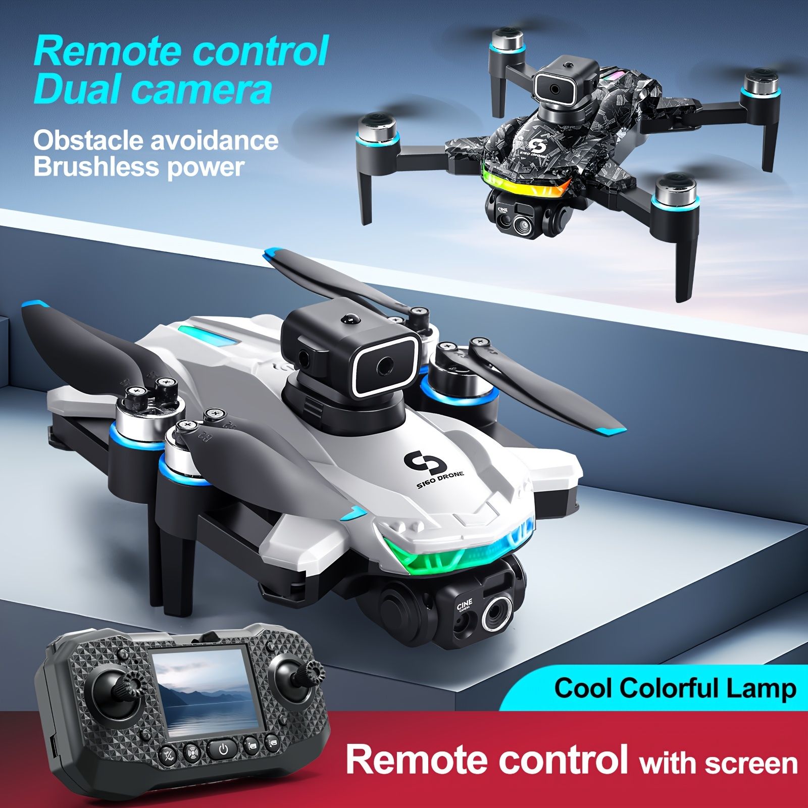 S160 スクリーン制御デュアルカメラ ブラシレスモーター インテリジェント障害回避 4 軸フライング車両 UAV LED アトモスフィアライト WiFi 機能 4 チャンネル 6 軸ジャイロスコープ 2000mAh 大容量バッテリー デュアルカメラ 電動調