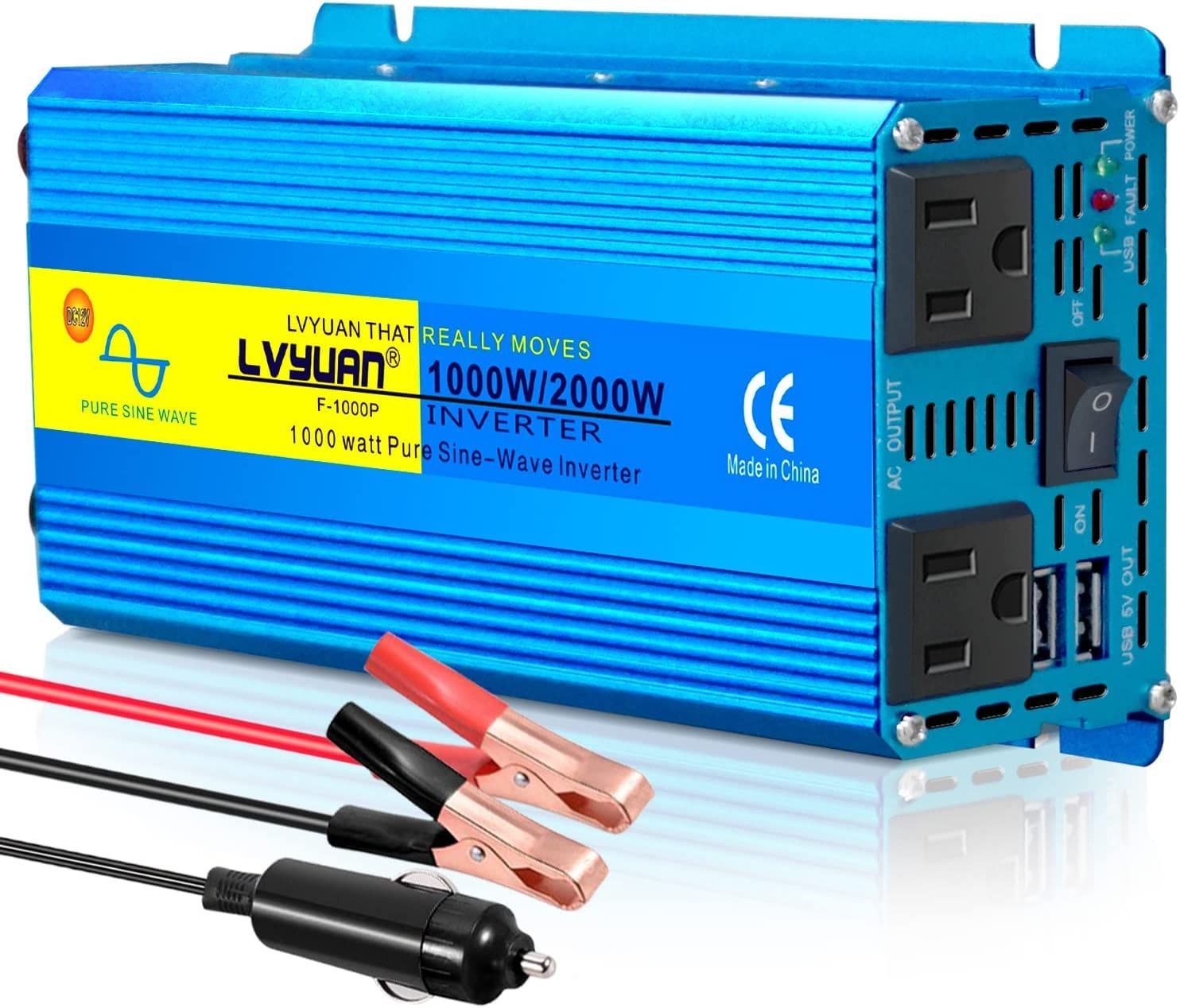 数量 コンセント×2 USBソケット×2 AC カーインバーター太陽光発電 変換 災害 地震 AC100V 交流 防災用品 12V 直流 自動車 DC 船 2000W キッチンカー 最大 キャンピングカー 1000W 用品 12V キャンプ 正弦波