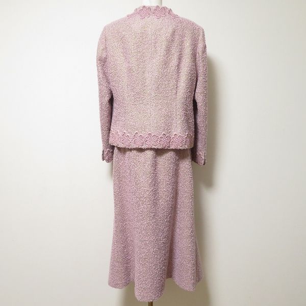 anc スズキノリオ Suzuki Norio スカートスーツ セットアップ ピンク オートクチュール ツイード ラメ 花モチーフ レディース 965655