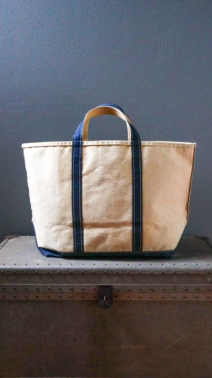 【1980s】L.L.BEAN エルエルビーン BOAT AND TOTE キャンバス バッグ (ホワイト × ネイビー) 《旧タグ 2色タグ トート ヴィンテージ ビンテージ バキバキ》