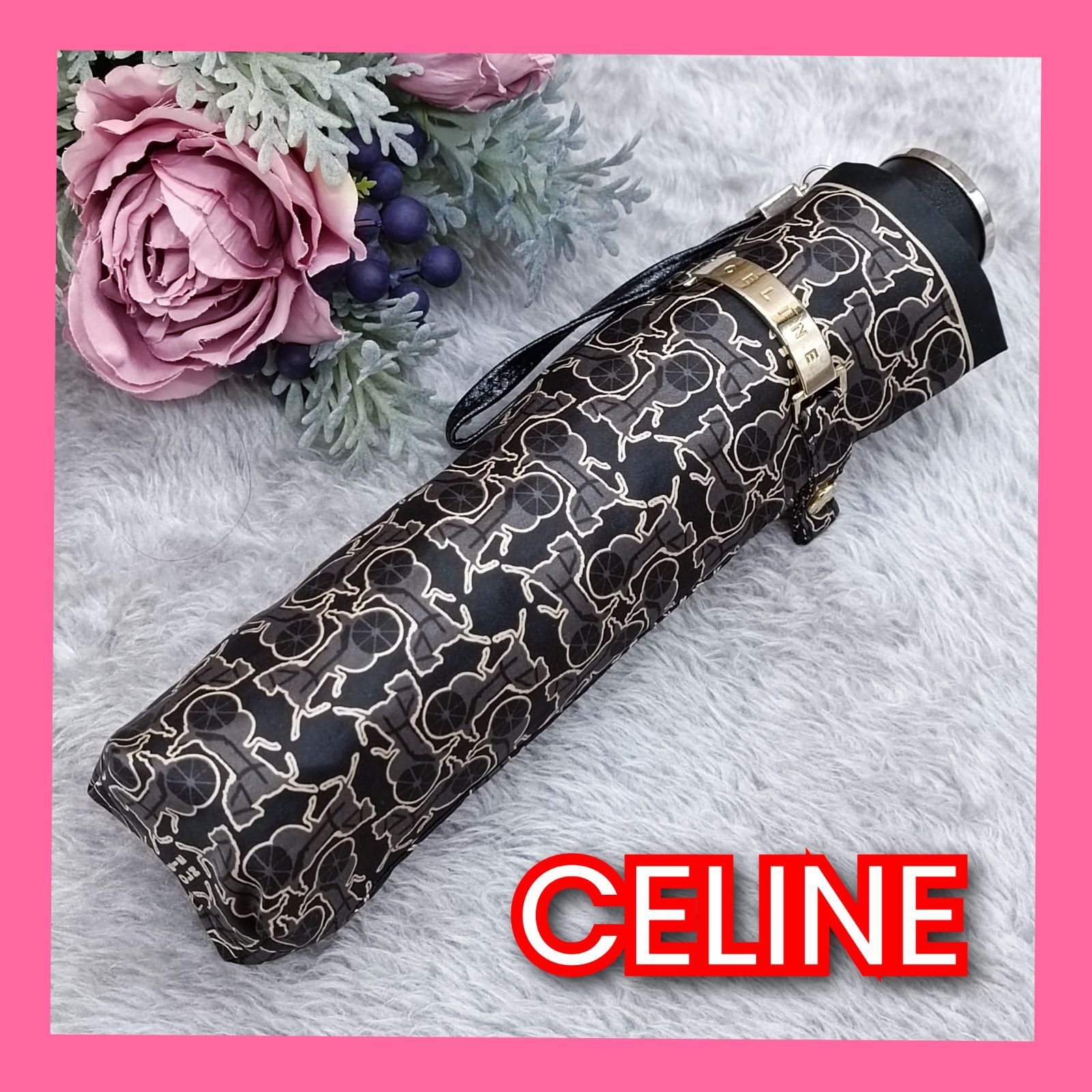 希少】CELINE セリーヌ 折り畳み傘 マカダム グレー 袋付 美品 CELINE