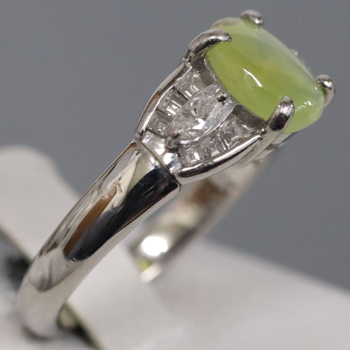 Pt900クリソベリルキャッツアイダイヤモンドリング CE1.47 D0.30 6.2g  