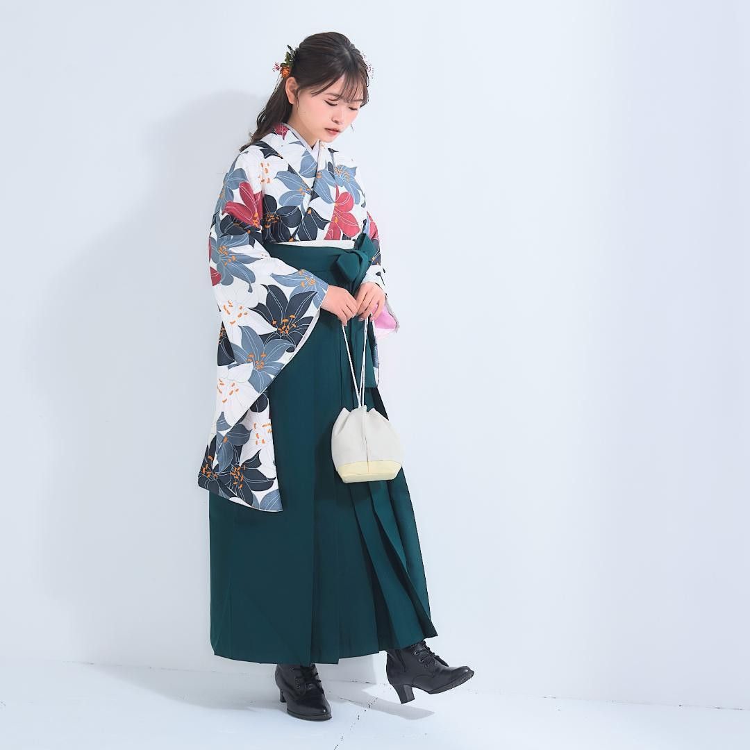 新品・購入用】卒業式 袴セット 4点セット 二尺袖 古典 白 緑 百合  