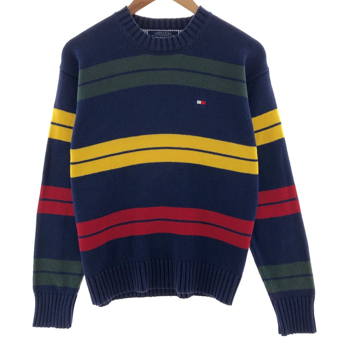 古着 トミーヒルフィガー TOMMY HILFIGER マルチボーダー コットンニットセーター メンズL相当/eaa380739
