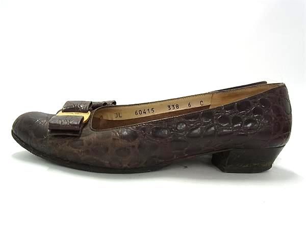 サルヴァトーレフェラガモ パンプス ヴァラ イタリア製 クロコダイルレザー Salvatore Ferragamo フェラガモ ヴァラリボン クロコダイル型押し