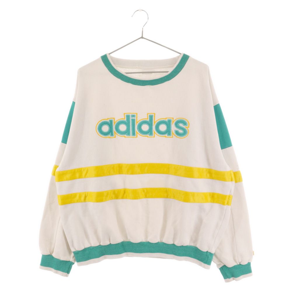 adidas (アディダス) 80s VINTAGE バイカラーロゴスウェットパーカー ホワイト/イエロー/グリーン
