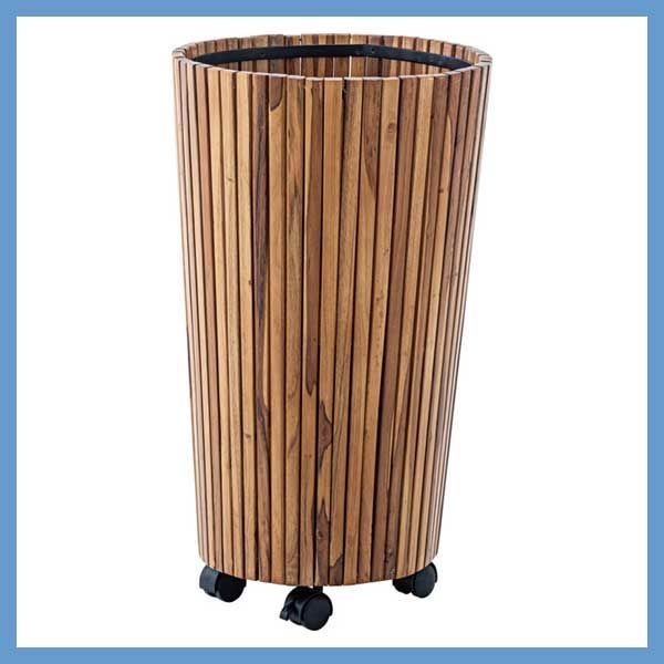 天然木 チーク のキャスター付き鉢カバー 丸型 φ39×H65cm No.814