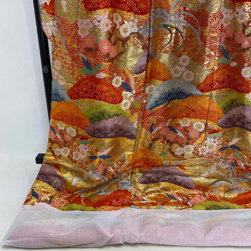 色打掛 正絹 鶴 刺繍 赤 金 打掛 Mサイズ 裄66 花嫁衣裳 婚礼  