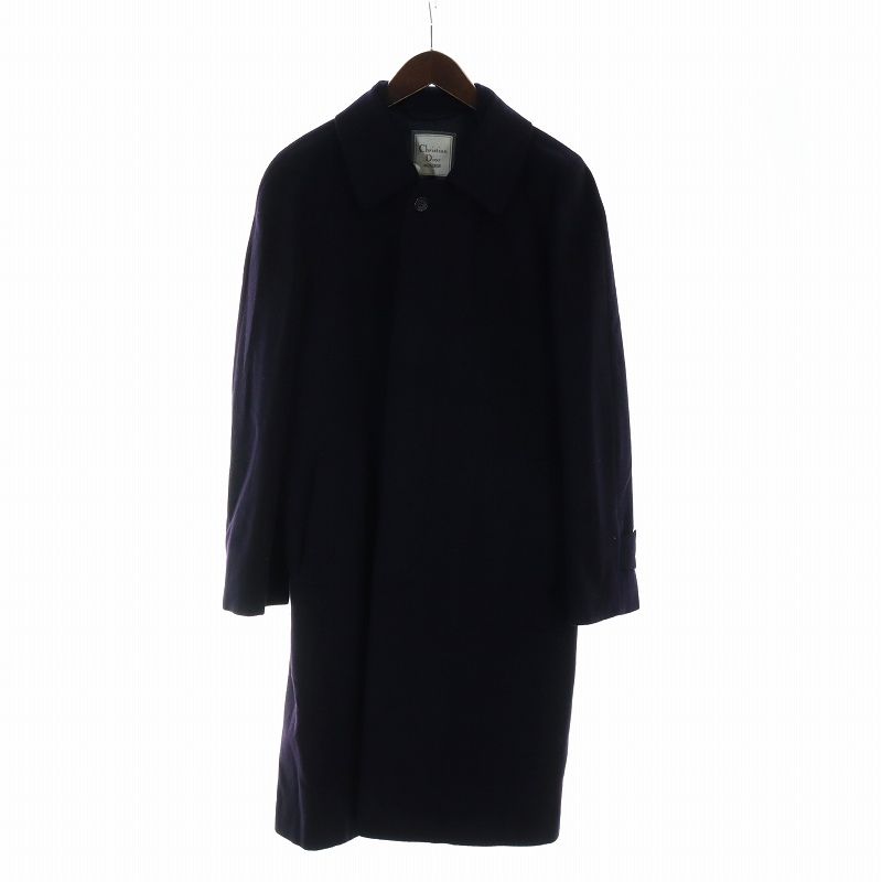 クリスチャンディオール Christian Dior MONSIEUR ステンカラーコート 比翼ボタン ロング 長袖 絹混 シルク混 カシミア S 紺 ネイビー GY18 /MQ