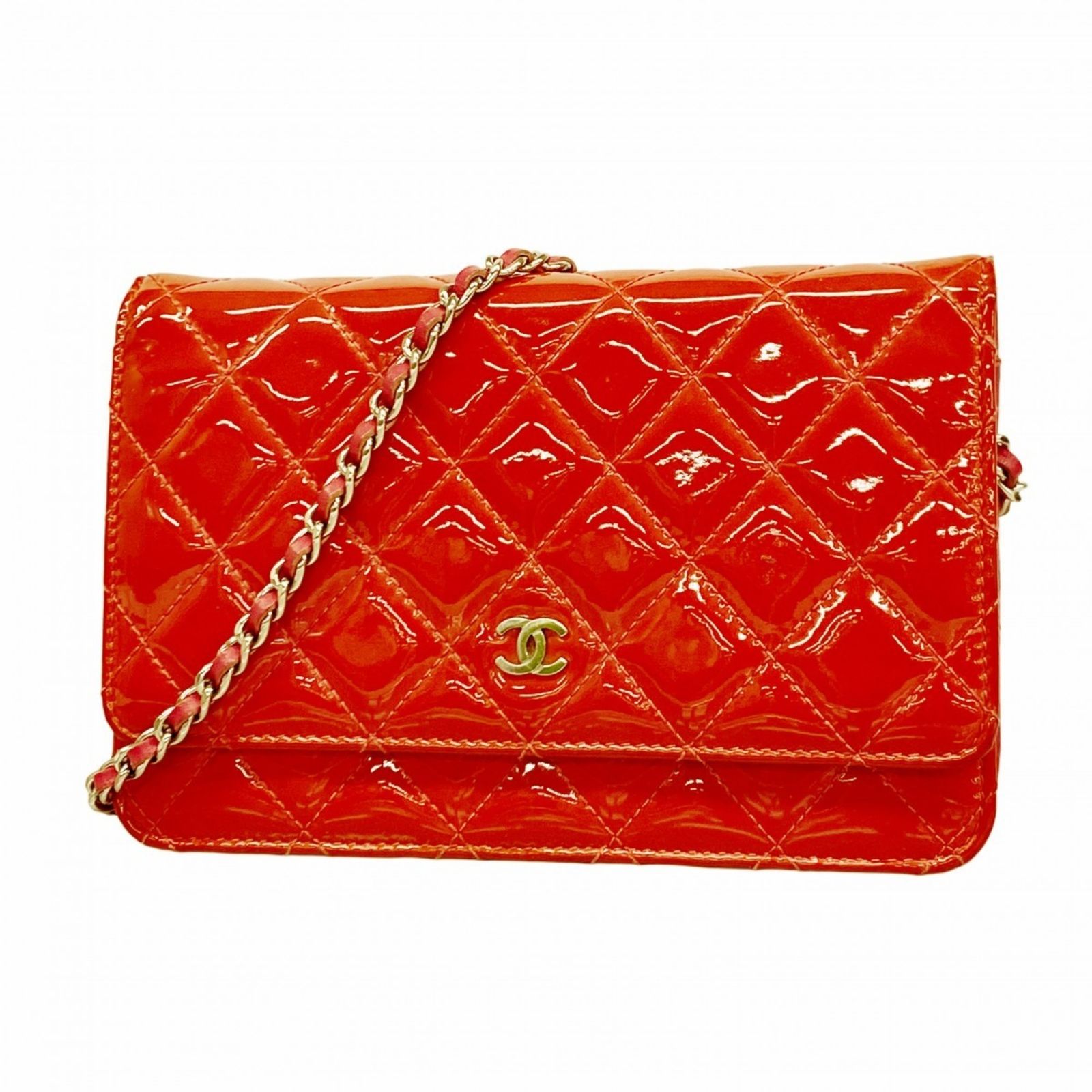 シャネル Chanel シャネル ショルダーウォレット マトラッセ チェーンショルダー パテントレザー ピンク レディース